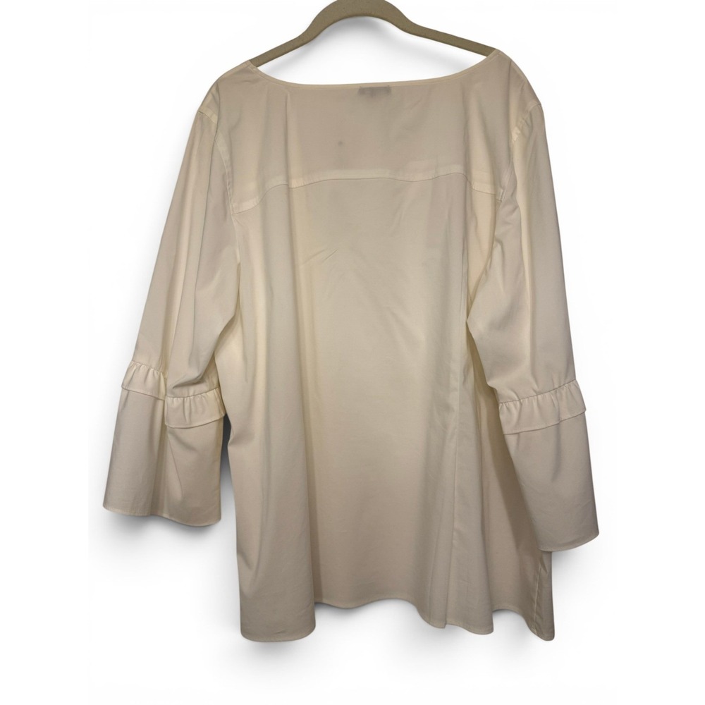 Talbots Blouse Women's 2X White Bow Detail 3/4 Bell Sleeve Pearl Button Coquette - Picture 5 of 9
